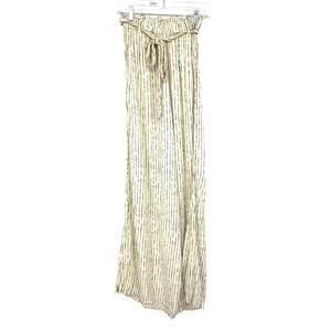 Billabong Wide Leg Pull On Pants Womens Size Small Cream Black Striped Waist Tie